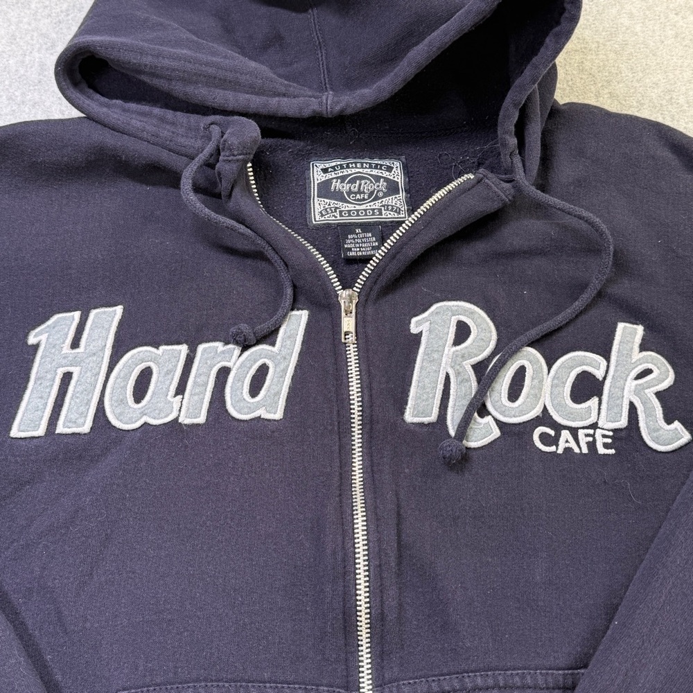 Hard Rock Cafe Gatlinburg Hoodie Zip Sweatshirt Navy Gray Logo XL - Picture 8 of 9